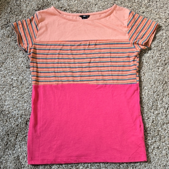 H&M Coral And Hot Pink Striped T-Shirt Size Large - Picture 1 of 7